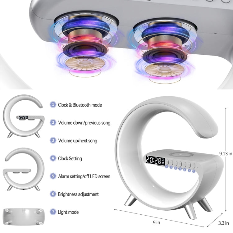 Smart Bluetooth Speaker with Wireless Charger & Alarm Clock & Ambient Light, Without APP