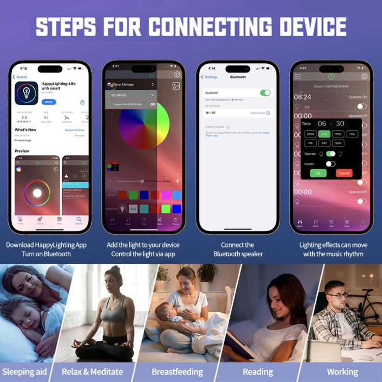Smart Bluetooth Speaker with Wireless Charger & Alarm Clock & Ambient Light, Support APP