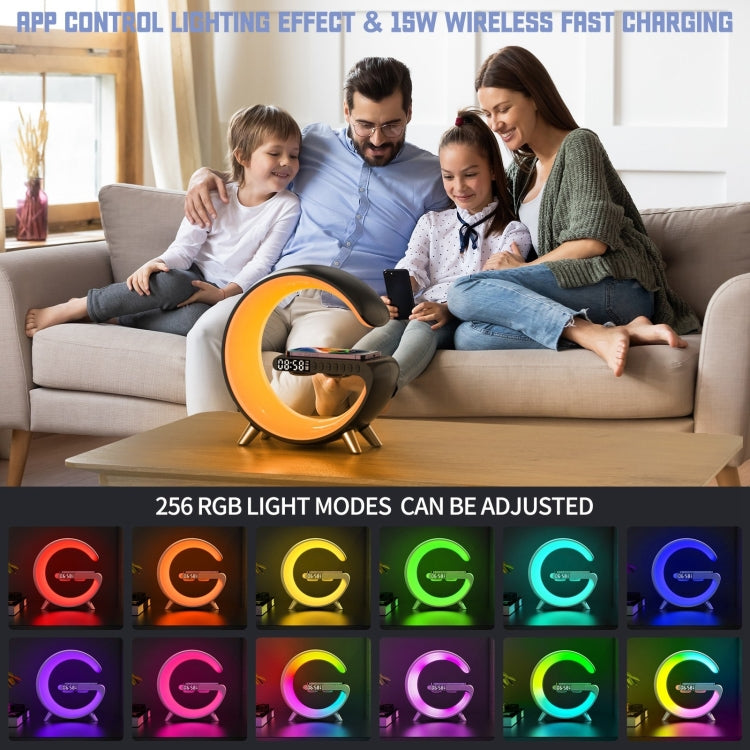Smart Bluetooth Speaker with Wireless Charger & Alarm Clock & Ambient Light, Without APP