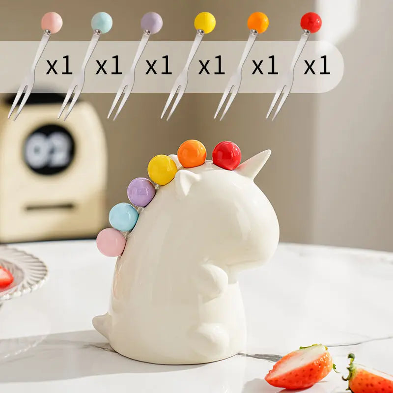 Ceramic Unicorn Stainless Steel Fruit Fork Set