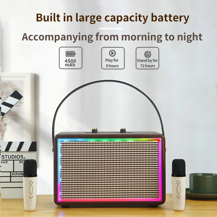 Leather Colorful Light Effect Karaoke Audio Retro Outdoor Bluetooth Speaker, Style: Single Speaker(Brown)