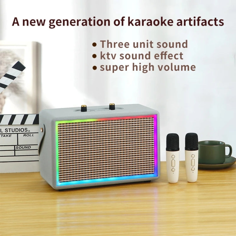 Leather Colorful Light Effect Karaoke Audio Retro Outdoor Bluetooth Speaker, Style: Single Speaker(Brown)